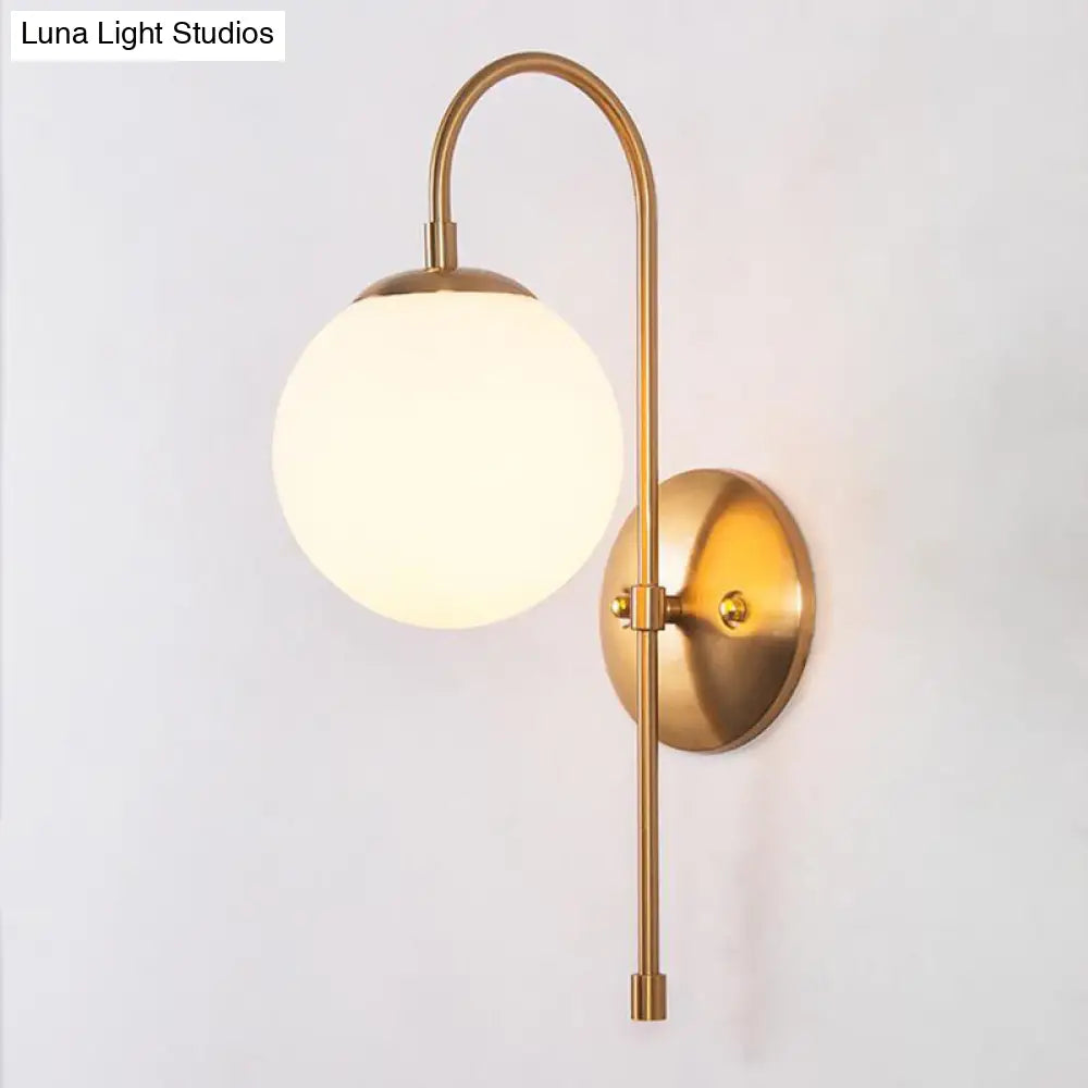 Gold Mini Globe Wall Sconce Light - Elegant Opaline Glass Fixture For Bedroom