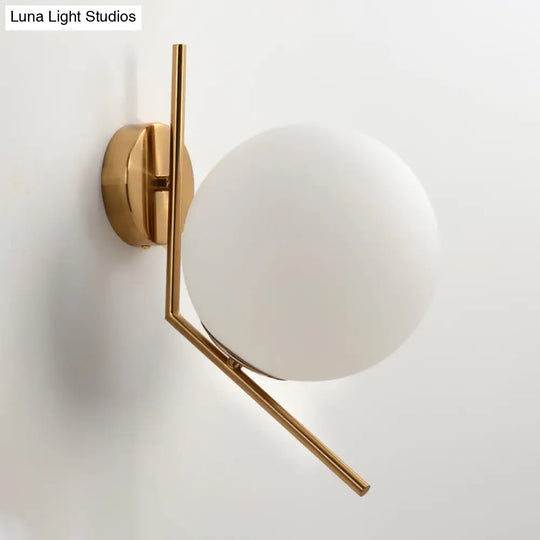 Gold Mini Globe Wall Sconce Light - Elegant Opaline Glass Fixture For Bedroom