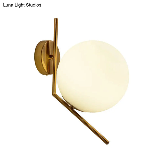 Gold Mini Globe Wall Sconce Light - Elegant Opaline Glass Fixture For Bedroom