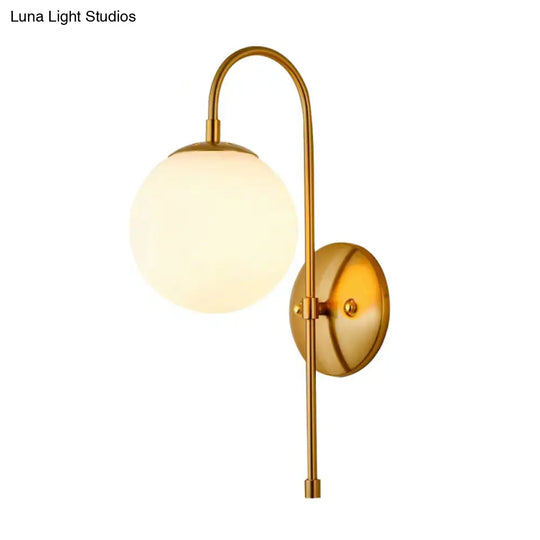 Gold Mini Globe Wall Sconce Light - Elegant Opaline Glass Fixture For Bedroom