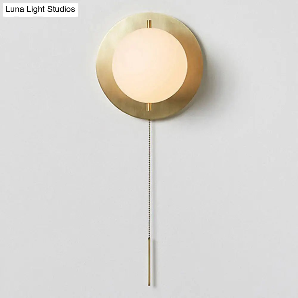 Gold Mini Globe Wall Sconce Light - Elegant Opaline Glass Fixture For Bedroom