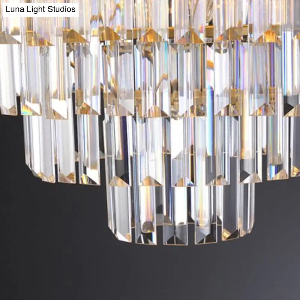 Gold Minimalist Crystal Rod Chandelier - 3-Layer Bedroom Lighting Fixture