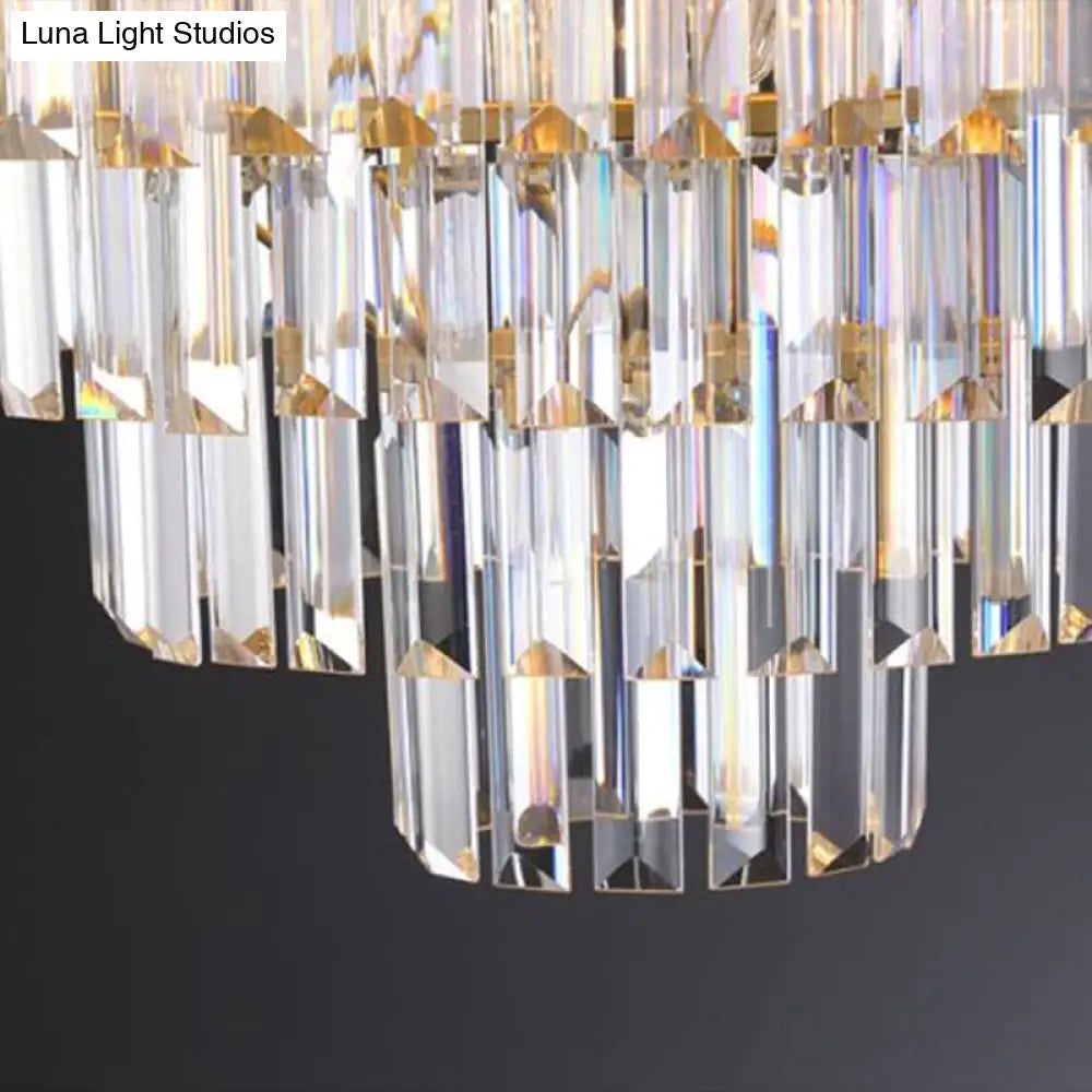 Gold Minimalist 3-Layer Crystal Chandelier - Elegant Bedroom Lighting Fixture