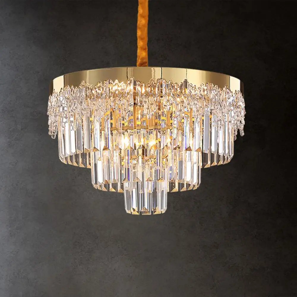 Gold Minimalist 3-Layer Crystal Chandelier - Elegant Bedroom Lighting Fixture