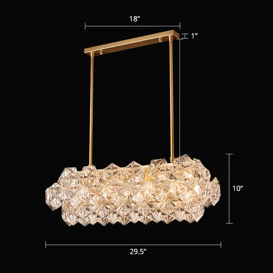 Gold Minimalist Chandelier With Crystal Hexagonal Shade - Living Room Ceiling Suspension Lamp /