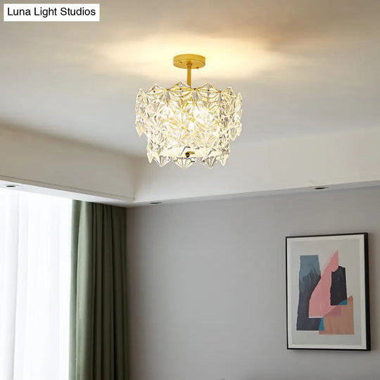 Gold Hexagonal Crystal Ceiling Chandelier - Minimalist Living Room Suspension Lamp