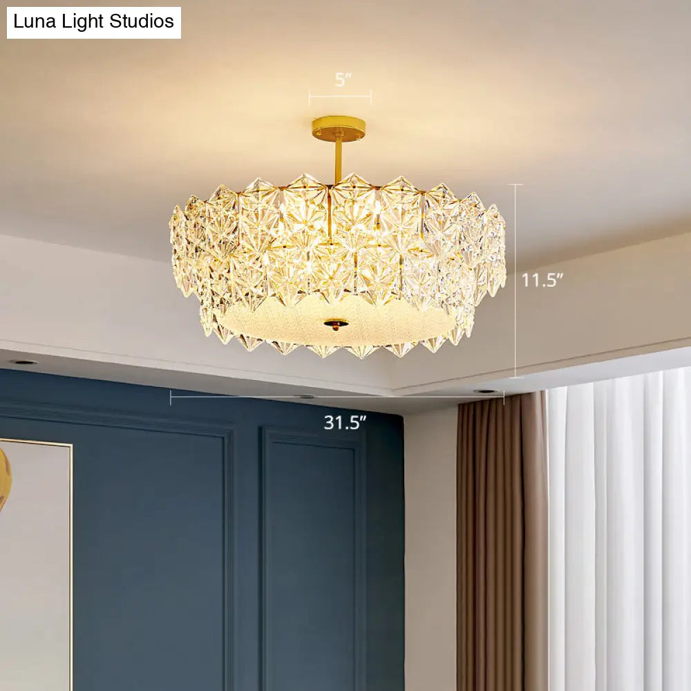 Gold Hexagonal Crystal Ceiling Chandelier - Minimalist Living Room Suspension Lamp / 31.5