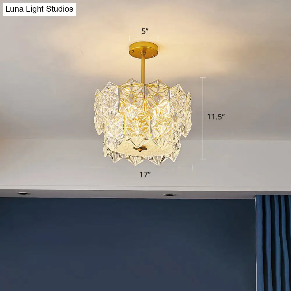 Gold Hexagonal Crystal Ceiling Chandelier - Minimalist Living Room Suspension Lamp / 17