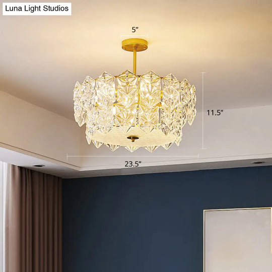 Gold Hexagonal Crystal Ceiling Chandelier - Minimalist Living Room Suspension Lamp / 23.5