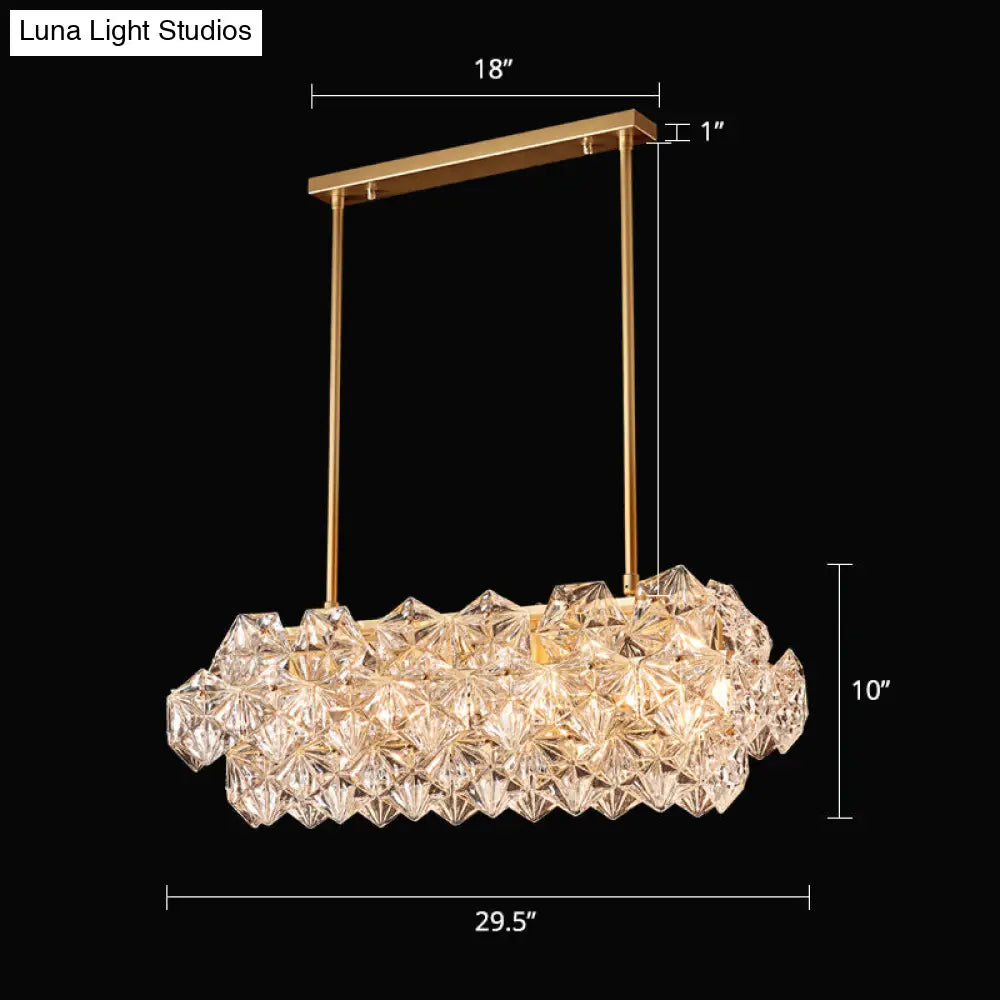 Gold Hexagonal Crystal Ceiling Chandelier - Minimalist Living Room Suspension Lamp / 29.5