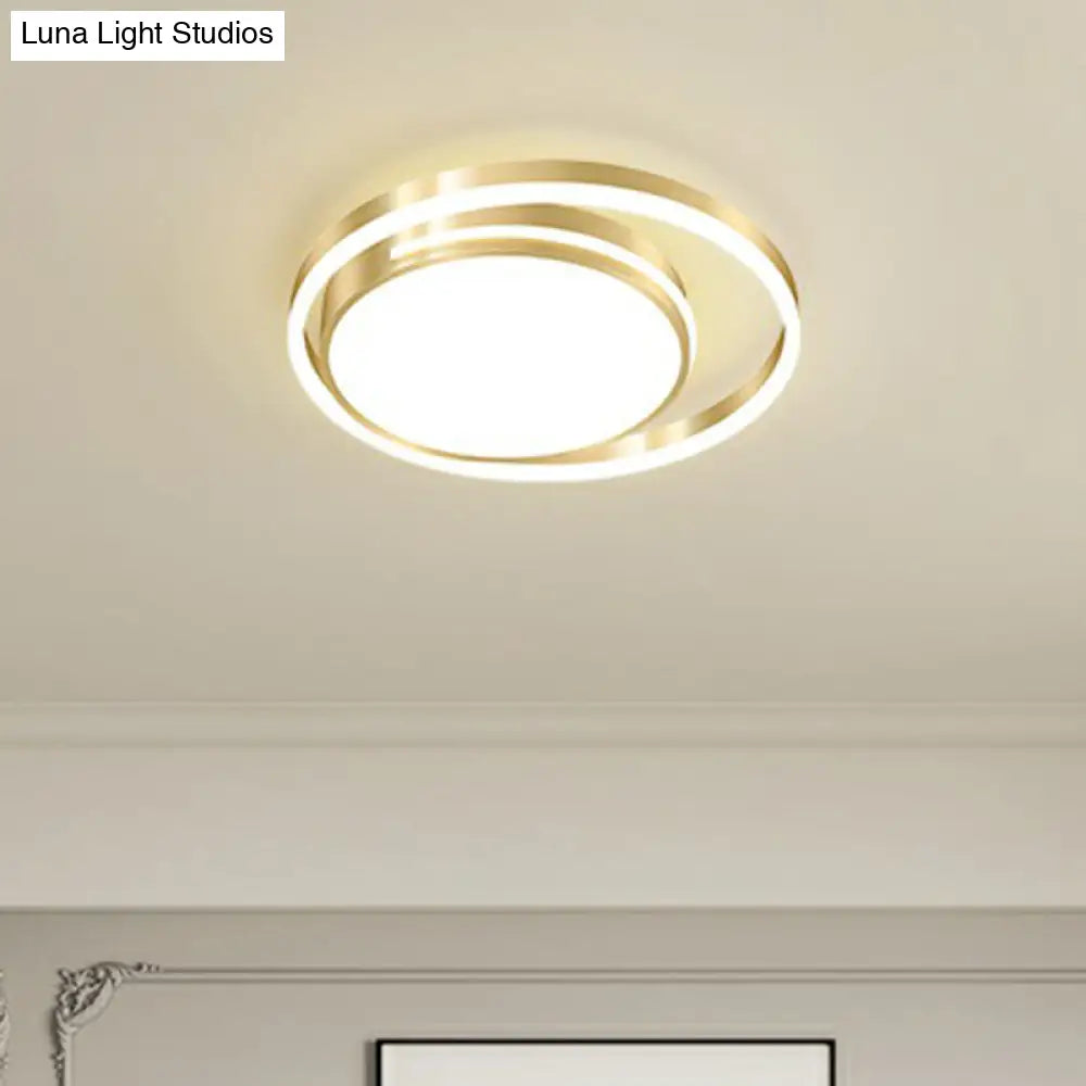 Gold Minimalist Circular Flush Mount Light For Bedroom Ceiling With Acrylic Cover