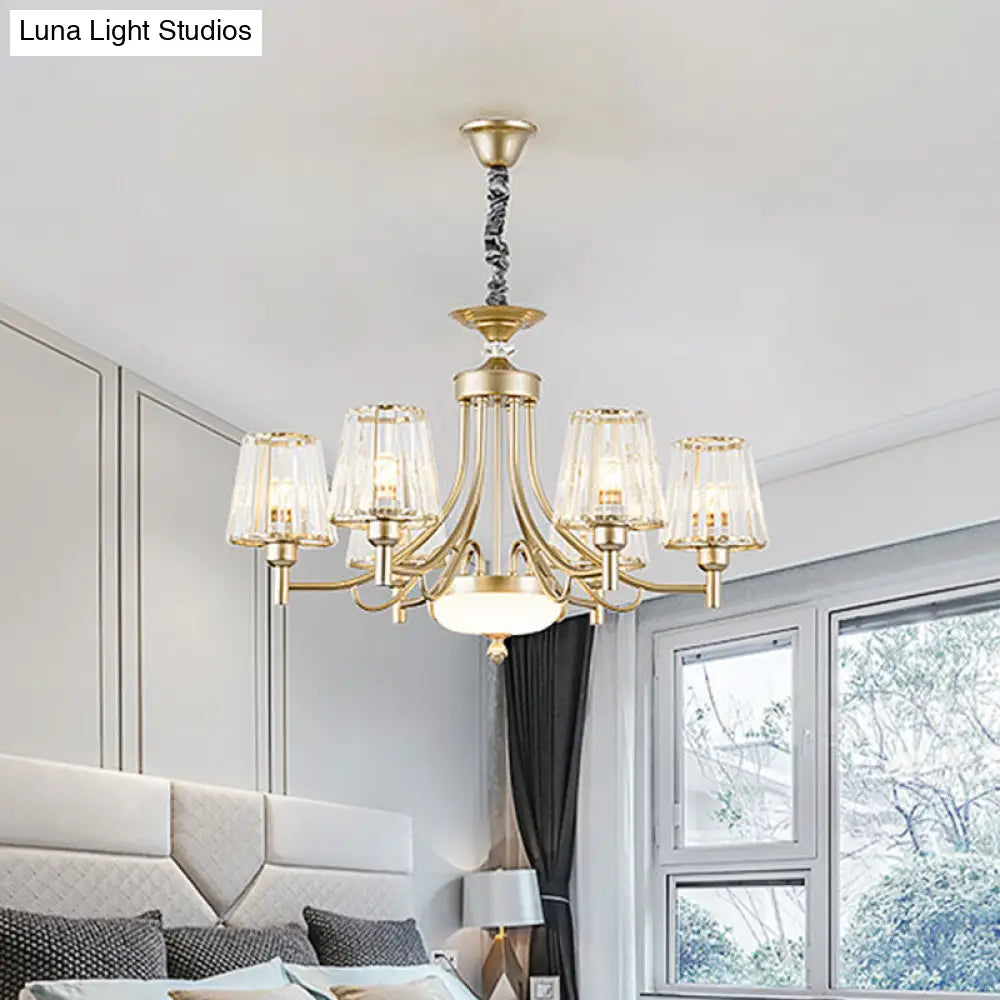 Gold Crystal Cone Pendant Light With Minimalist Design - 3/6 Bulbs Perfect For Bedroom