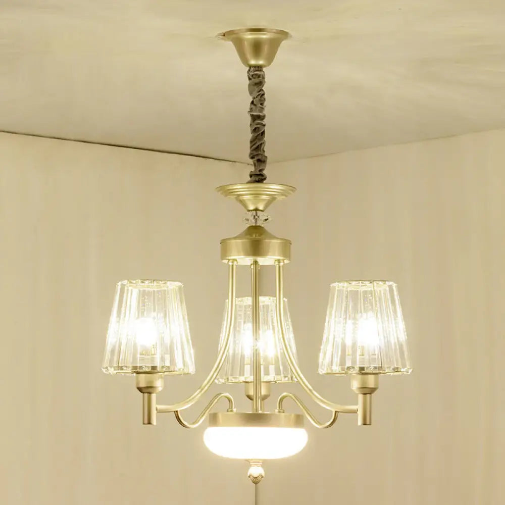 Gold Minimalist Cone Pendant Light With Clear Crystal Blocks - 3/6 Bulbs Perfect For Bedroom 3 /