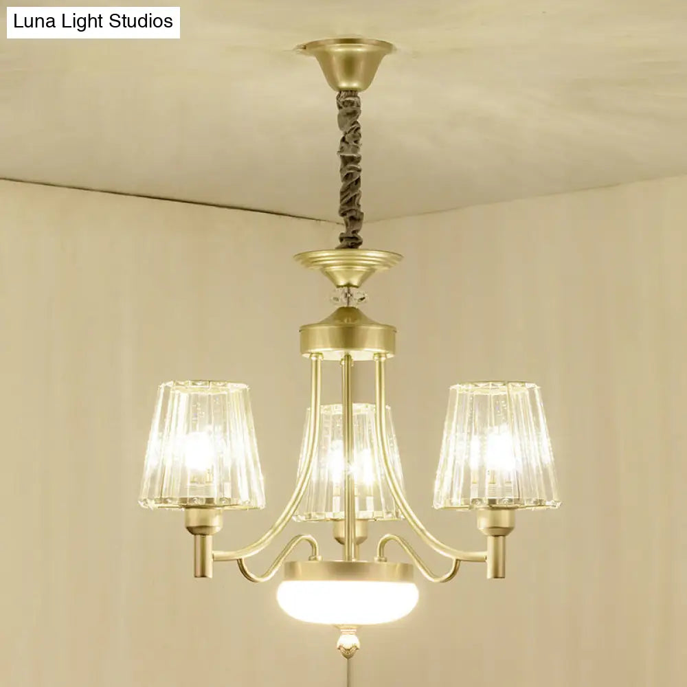 Gold Crystal Cone Pendant Light With Minimalist Design - 3/6 Bulbs Perfect For Bedroom 3 /