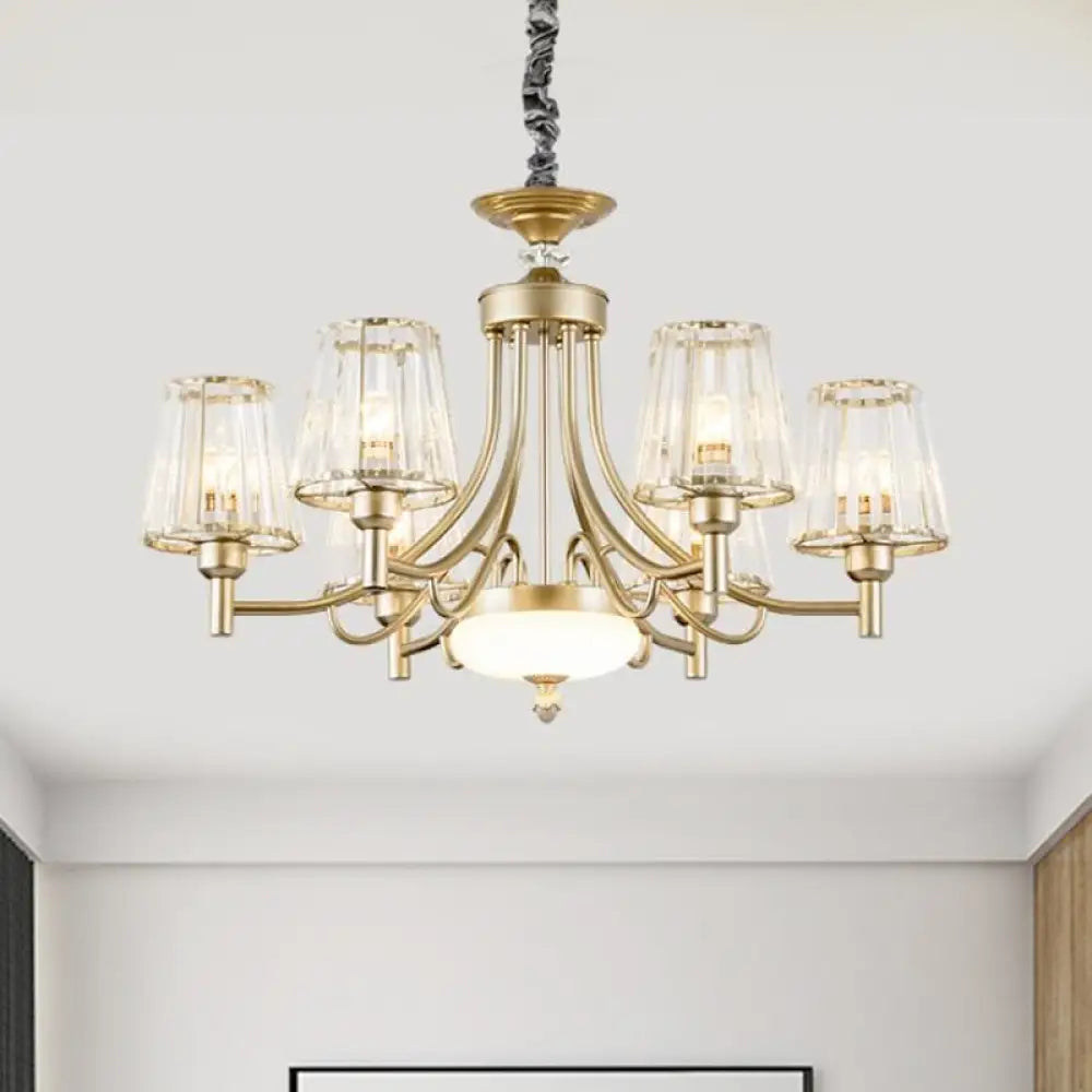 Gold Minimalist Cone Pendant Light With Clear Crystal Blocks - 3/6 Bulbs Perfect For Bedroom 6 /