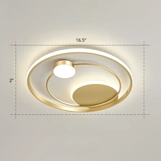 Gold Minimalist Led Ceiling Light With Flush Mount And Acrylic Shade / 16.5’ Remote Control