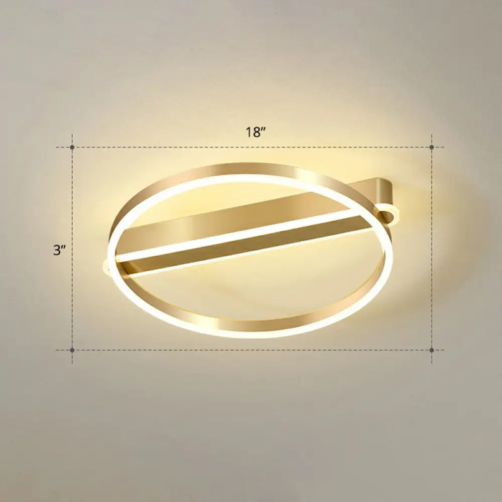 Gold Minimalist Metal Led Ceiling Light - Flush Mount For Bedroom / 18’ Warm