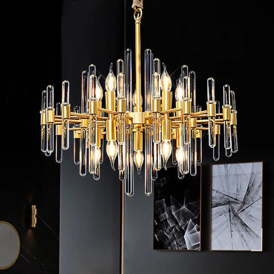 Gold Minimalist Pendant Light With Crystal Rod Decor - Metallic Radiating Chandelier 10 /