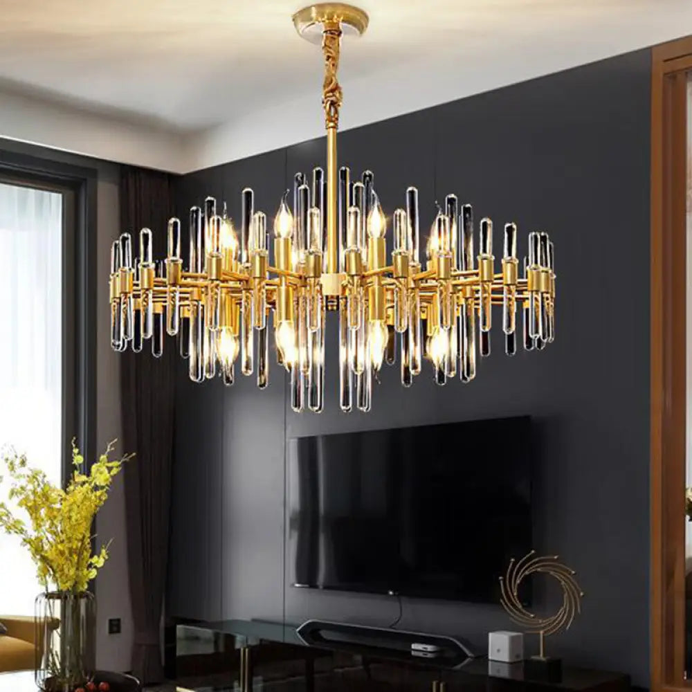 Gold Minimalist Pendant Light With Crystal Rod Decor - Metallic Radiating Chandelier 12 /