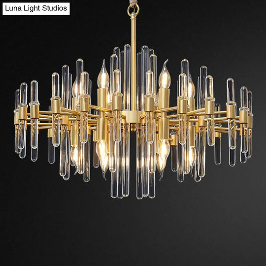 Gold Minimalist Pendant Light With Crystal Rod Decor - Metallic Radiating Chandelier