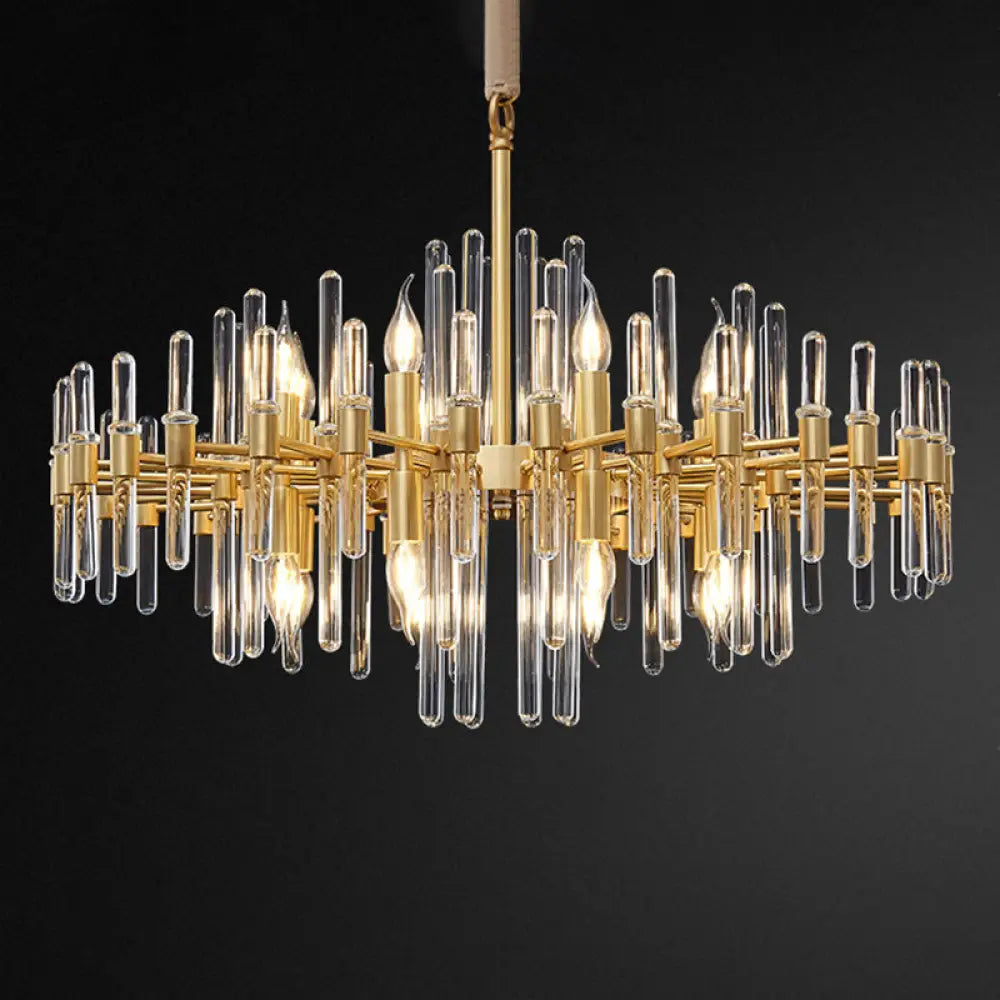 Gold Minimalist Pendant Light With Crystal Rod Decor - Metallic Radiating Chandelier 16 /