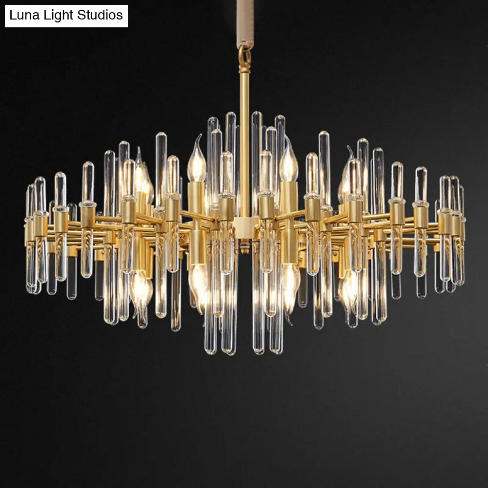 Radiant Gold Chandelier With Crystal Rods: Minimalist Pendant Light 16 /