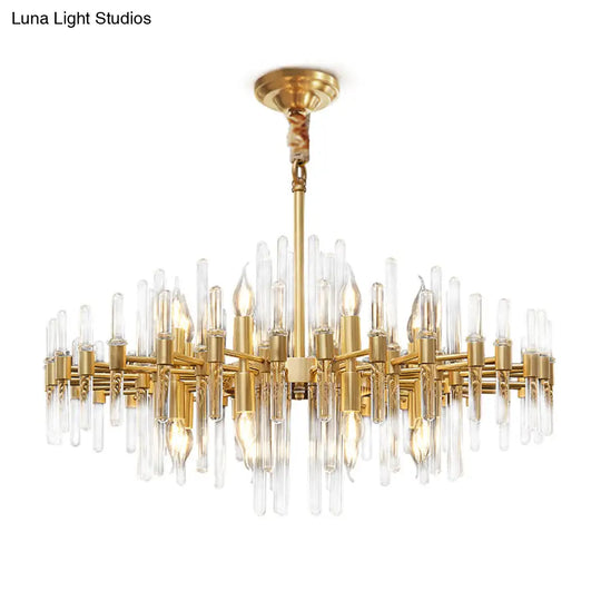 Gold Minimalist Pendant Light With Crystal Rod Decor - Metallic Radiating Chandelier