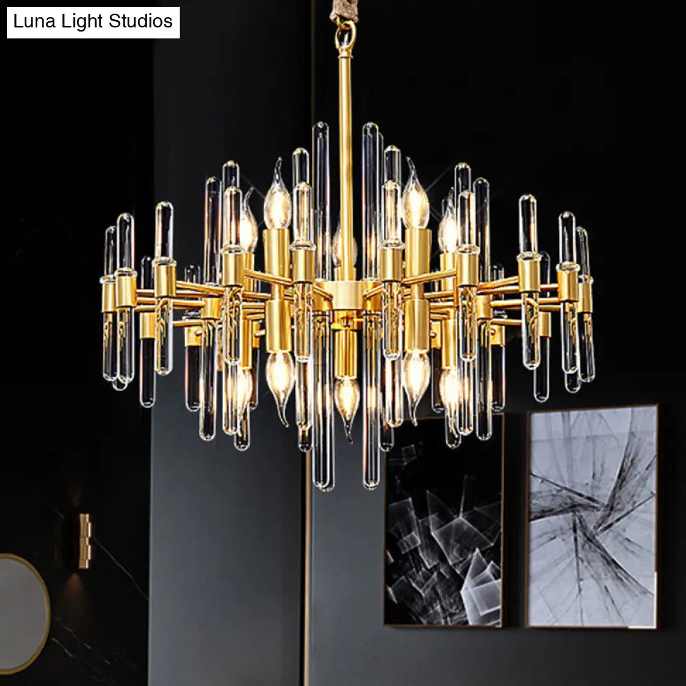 Radiant Gold Chandelier With Crystal Rods: Minimalist Pendant Light 10 /