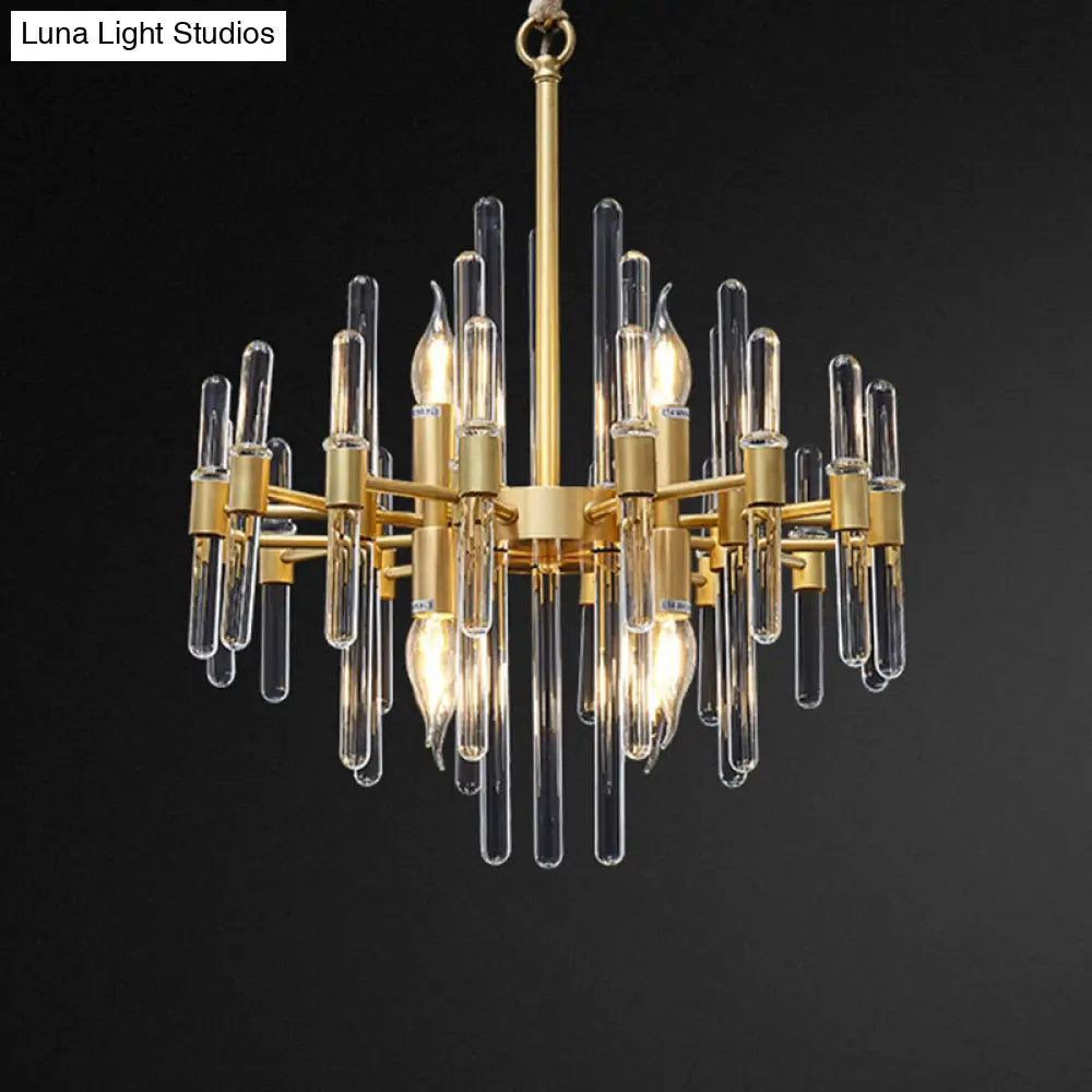 Radiant Gold Chandelier With Crystal Rods: Minimalist Pendant Light 8 /