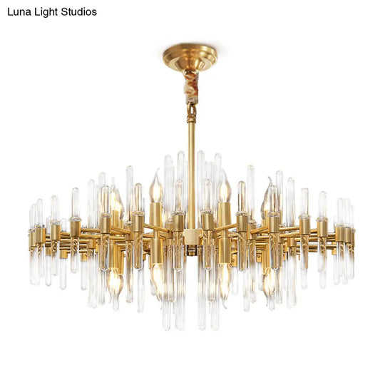 Radiant Gold Chandelier With Crystal Rods: Minimalist Pendant Light