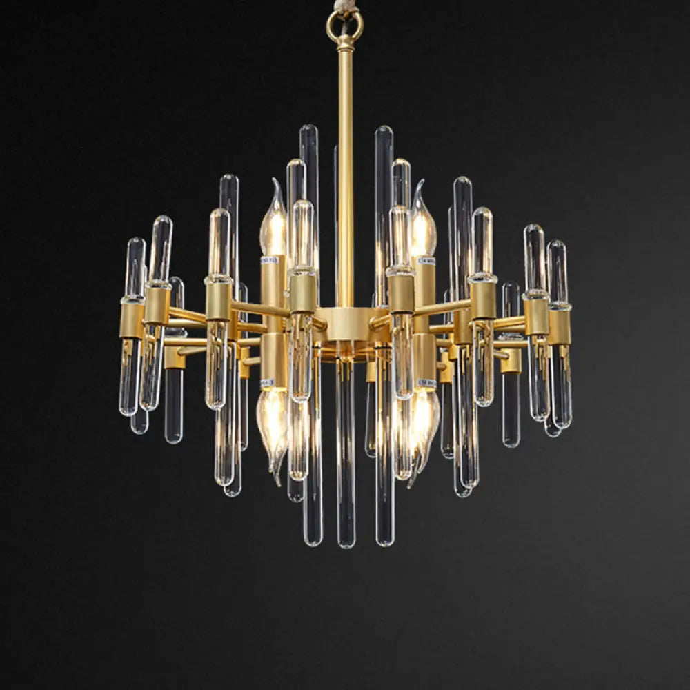 Gold Minimalist Pendant Light With Crystal Rod Decor - Metallic Radiating Chandelier 8 /