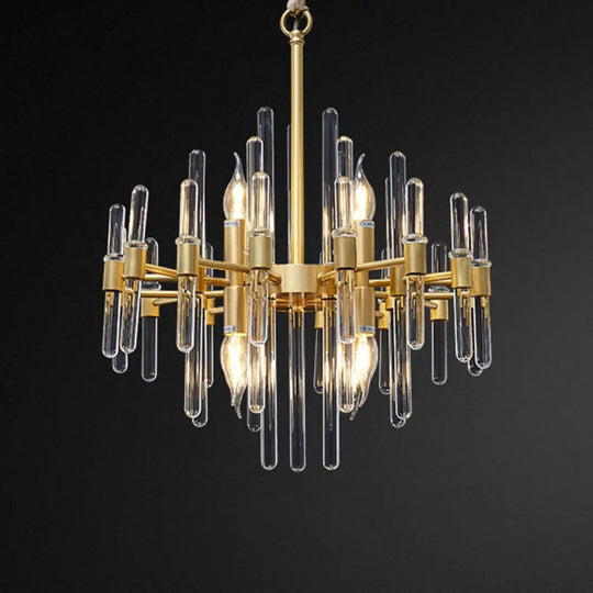 Gold Minimalist Pendant Light With Crystal Rod Decor - Metallic Radiating Chandelier 8 /