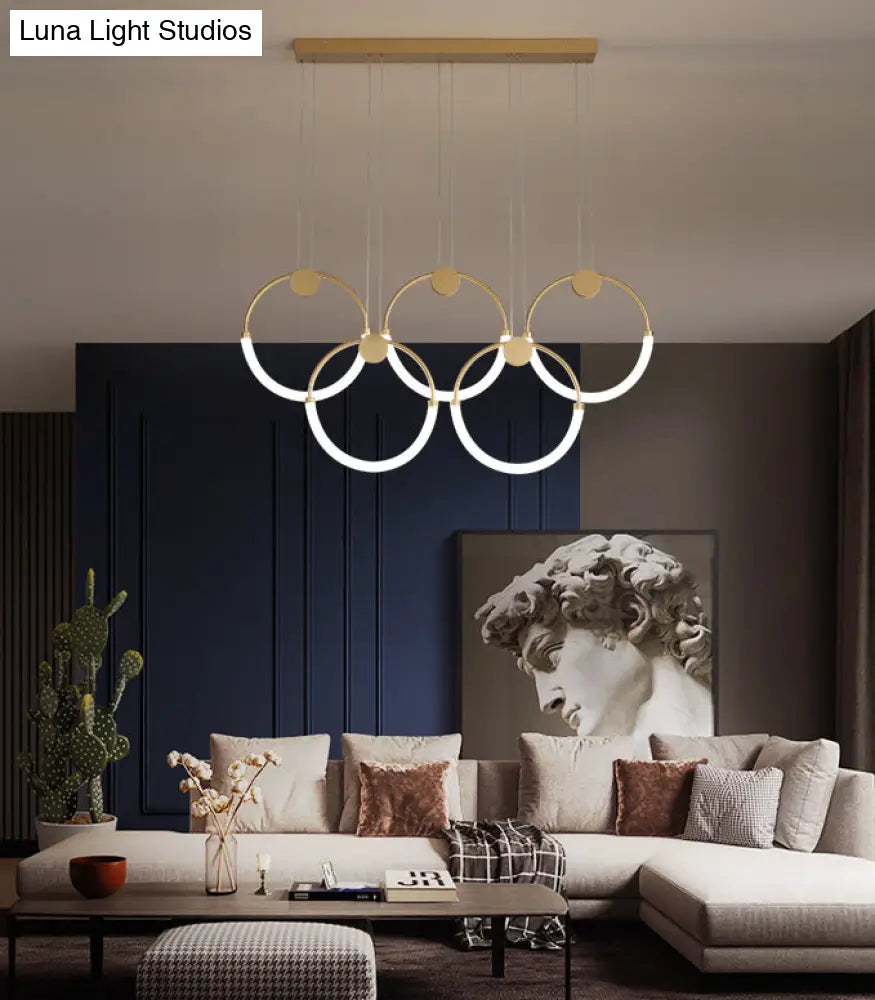 Gold Minimalistic Ring Pendant Led Ceiling Light For Living Room - Acrylic Island Lighting