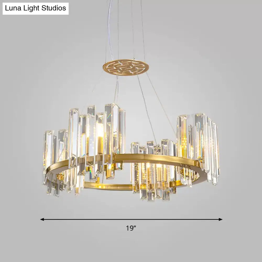 Modern Gold Crystal Annular Chandelier With Cubic Shade - 4/6 Bulbs Ceiling Lamp