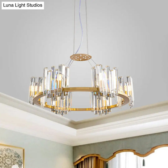 Modern Gold Crystal Annular Chandelier With Cubic Shade - 4/6 Bulbs Ceiling Lamp