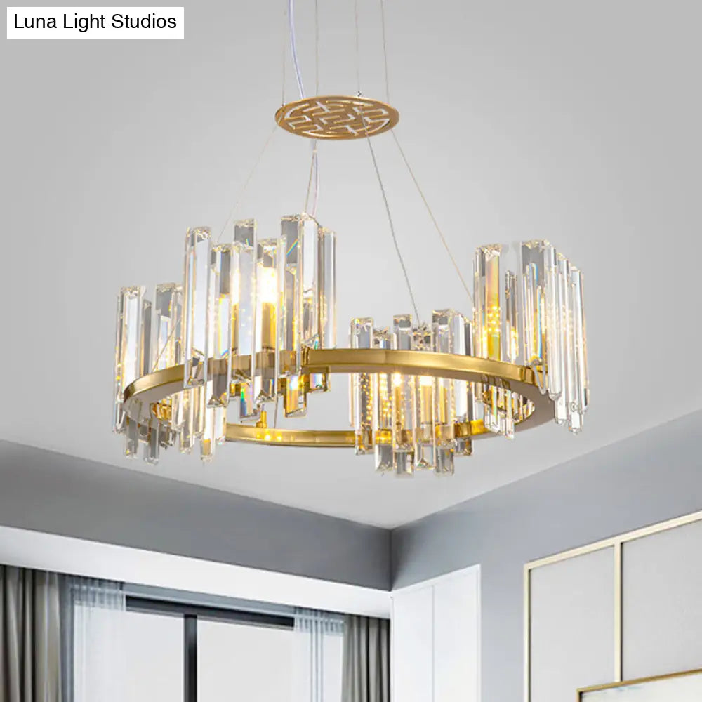 Modern Gold Crystal Annular Chandelier With Cubic Shade - 4/6 Bulbs Ceiling Lamp 4 / Clear