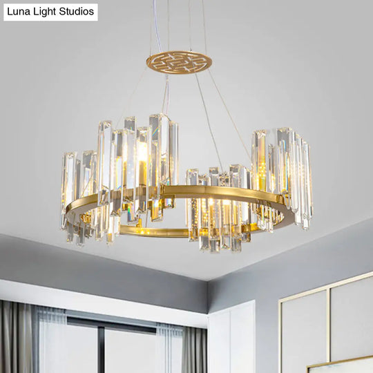 Modern Gold Crystal Annular Chandelier With Cubic Shade - 4/6 Bulbs Ceiling Lamp 4 / Clear