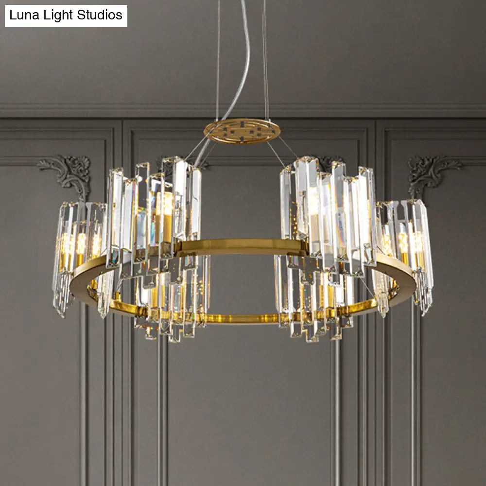 Modern Gold Crystal Annular Chandelier With Cubic Shade - 4/6 Bulbs Ceiling Lamp 6 / Clear