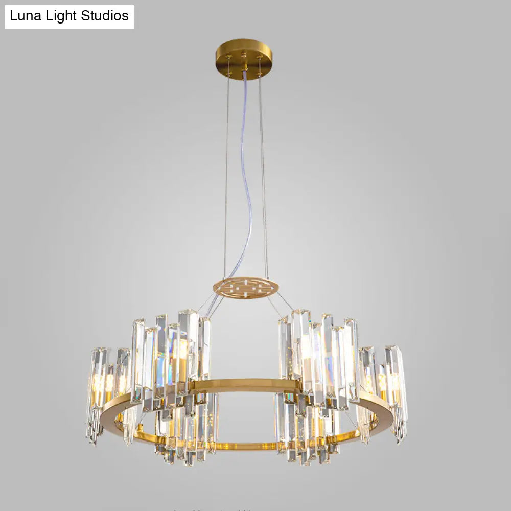 Modern Gold Crystal Annular Chandelier With Cubic Shade - 4/6 Bulbs Ceiling Lamp