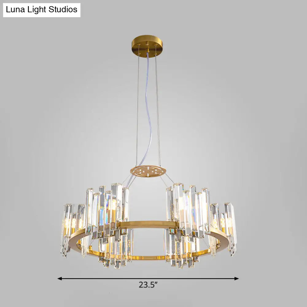 Modern Gold Crystal Annular Chandelier With Cubic Shade - 4/6 Bulbs Ceiling Lamp