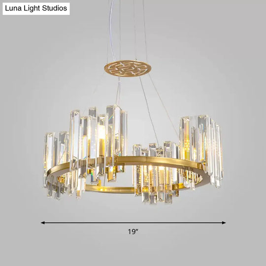 Gold Modern Crystal Cubic Ceiling Lamp With Annular Chandelier Design