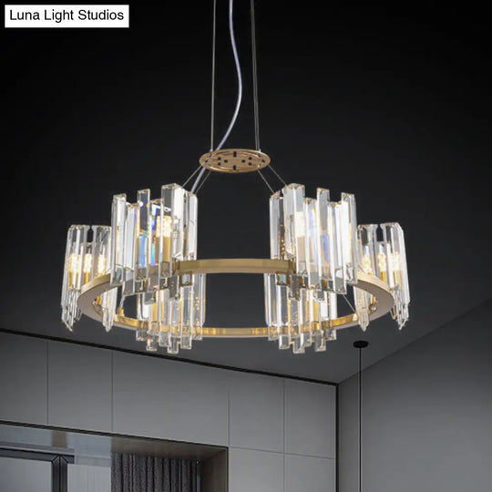 Modern Gold Crystal Annular Chandelier With Cubic Shade - 4/6 Bulbs Ceiling Lamp