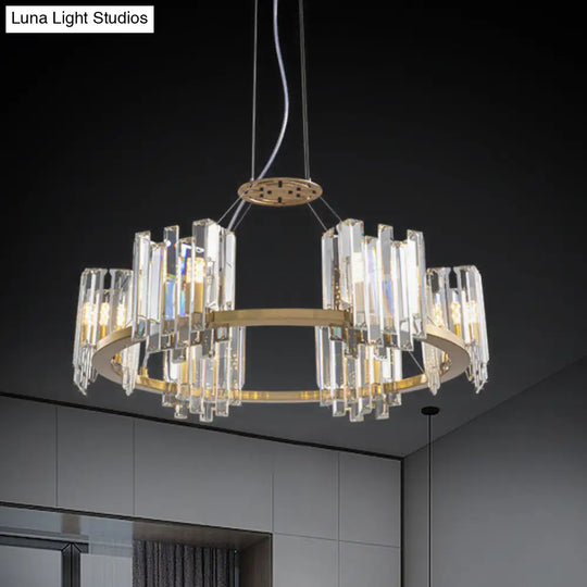 Gold Modern Crystal Cubic Ceiling Lamp With Annular Chandelier Design