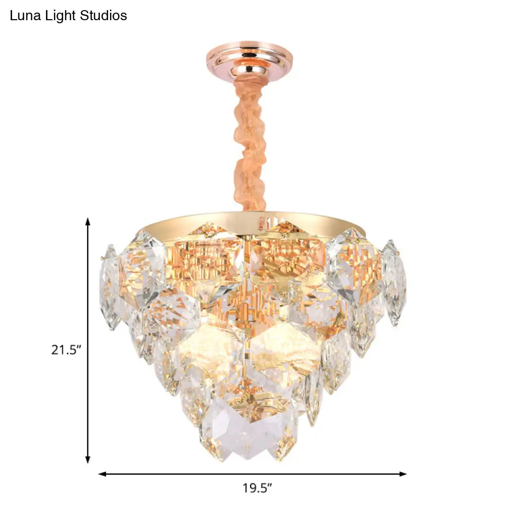 Gold Modern Crystal Pendant Lamp - 14-Light Multi-Layer Ceiling Light For Living Room