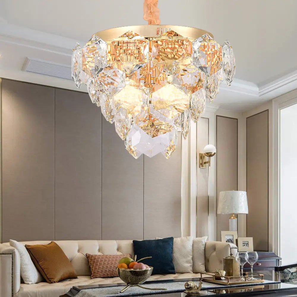 Gold Modern Crystal Pendant Lamp - 14-Light Multi-Layer Ceiling Light For Living Room