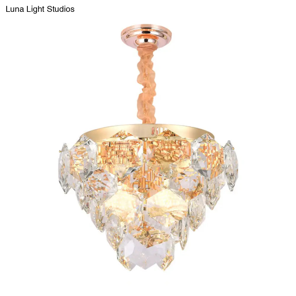 Modern Gold 14-Light Pendant Lamp: Multi-Layered Ceiling Fixture With Faceted Crystals Ideal For