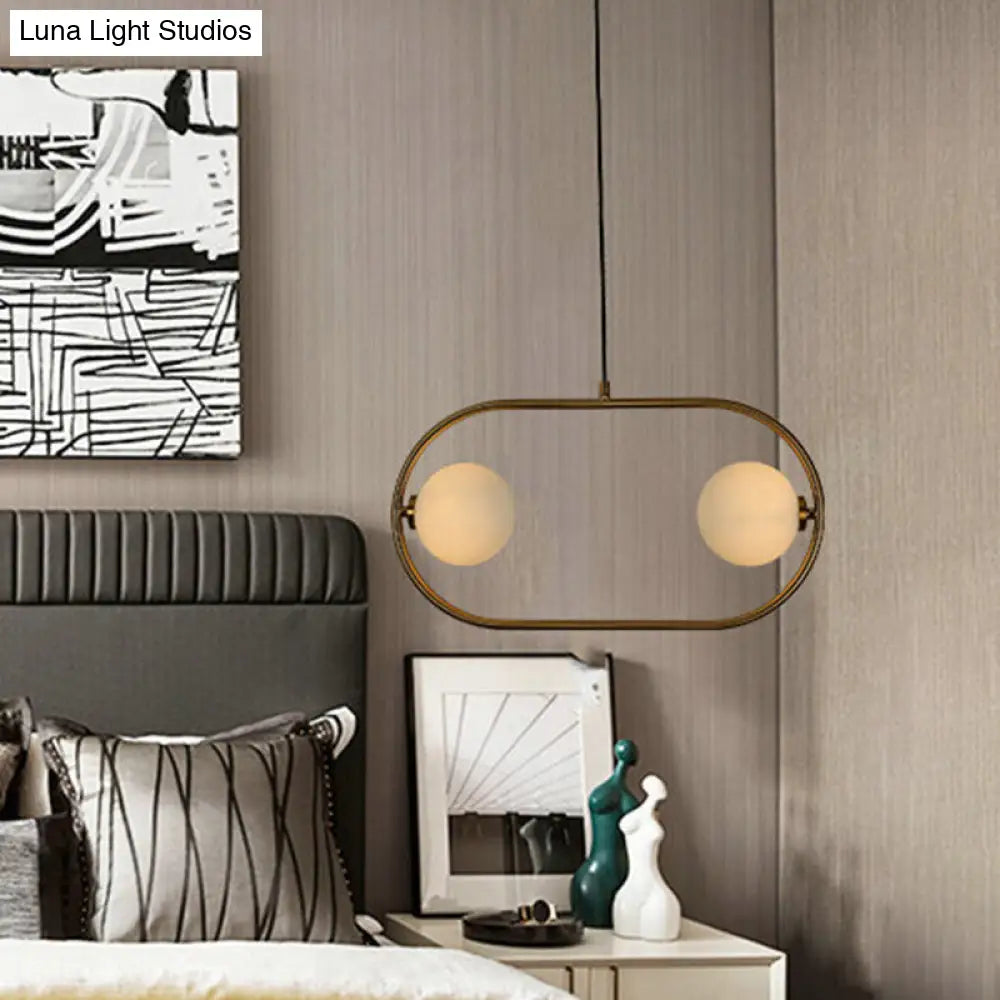 Gold Frosted Glass Globe Chandelier: Modern Hanging Led Pendant Light With 2 Bulbs For Bedroom