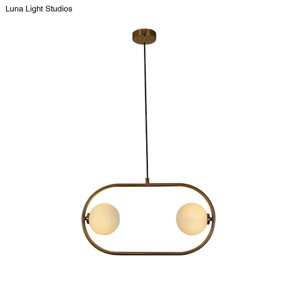 Gold Modern Globe Hanging Chandelier With Frosted Glass 2 Bulbs – Bedroom Led Pendant Light