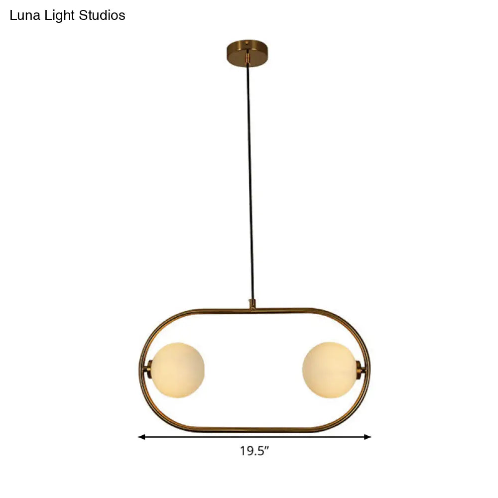 Gold Modern Globe Hanging Chandelier With Frosted Glass 2 Bulbs – Bedroom Led Pendant Light