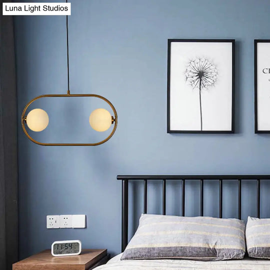 Gold Frosted Glass Globe Chandelier: Modern Hanging Led Pendant Light With 2 Bulbs For Bedroom